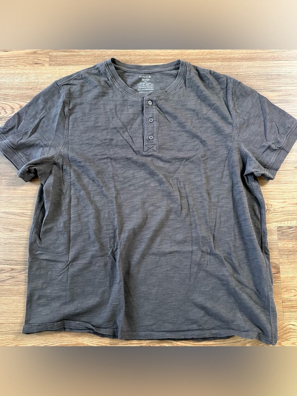 Vince Mens XXL Henley Short Sleeve Shirt Slub Gray Cotton Lightweight Casual 90s